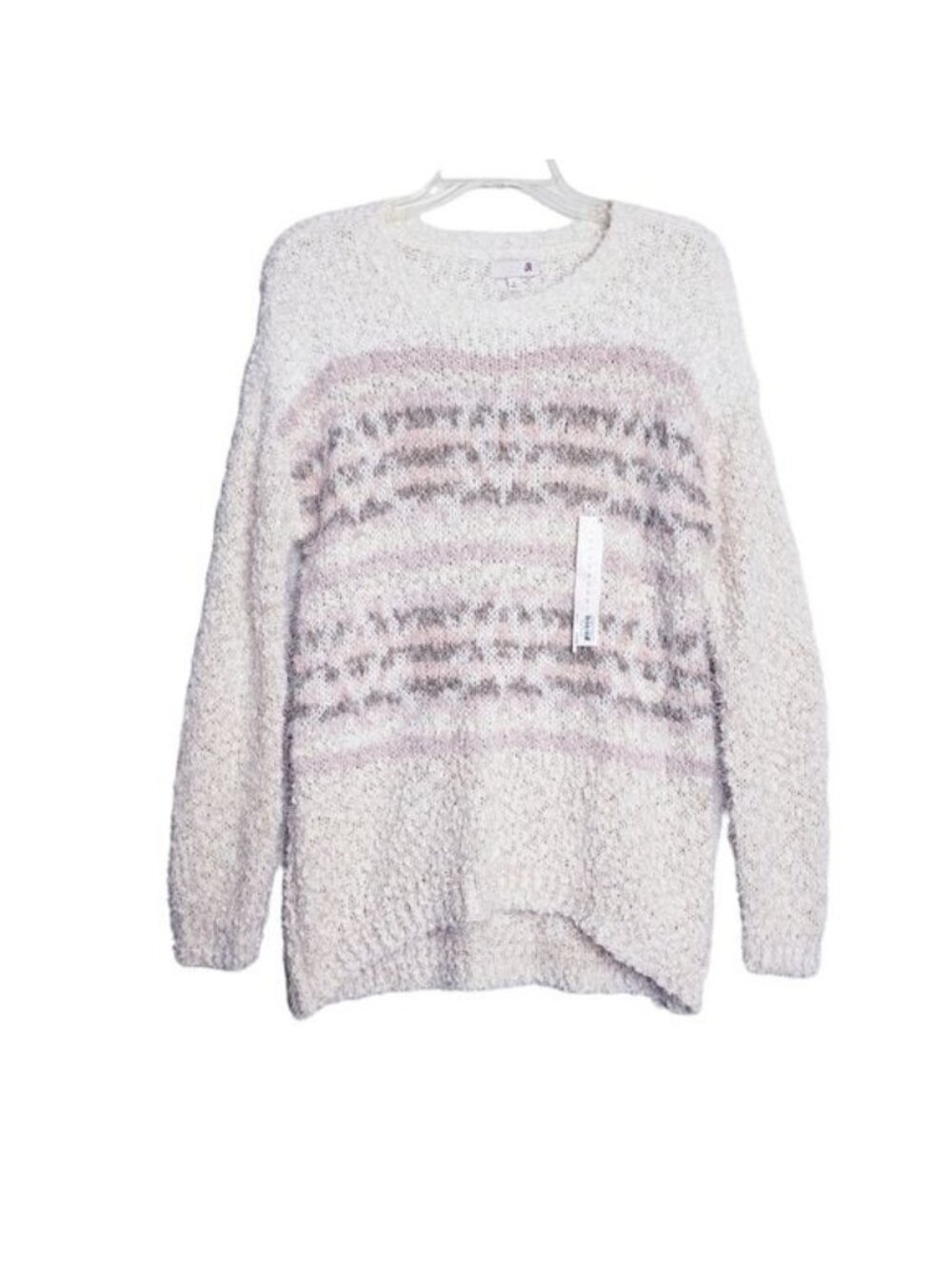 SO Tan & Pink Knit Eyelash Crew Neck Pullover Sweater Women's Size Small